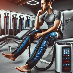 athlete receiving compression therapy in a modern sports recovery clinic.