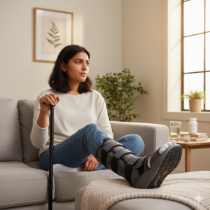 Stability and Support: The rigid sole and adjustable straps of a medical walking boot ensure the fractured toe remains immobilized to prevent further displacement