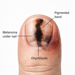 subungual melanoma, a type of skin cancer that develops under the fingernail or toenail