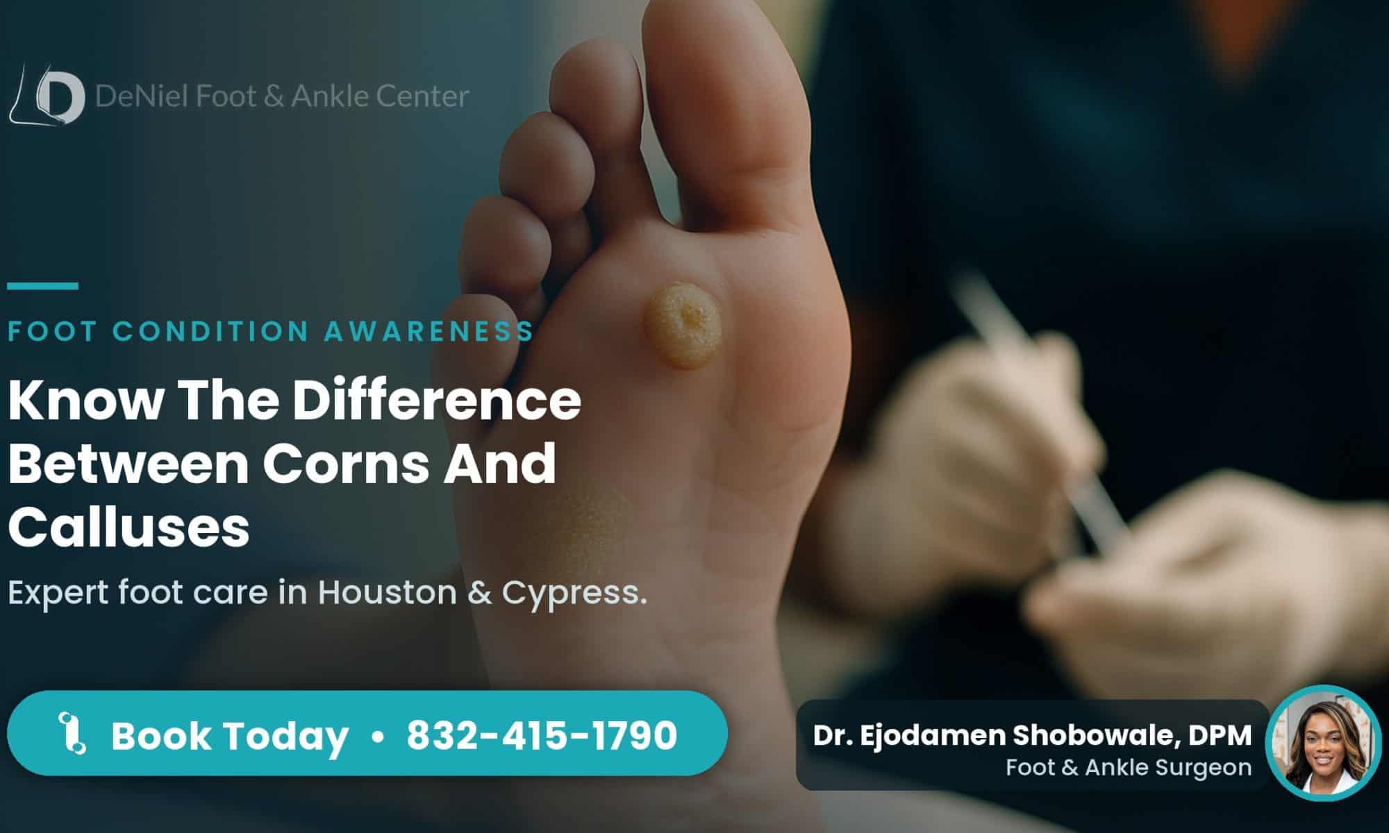 Close-up of foot showing corn and callus differences.