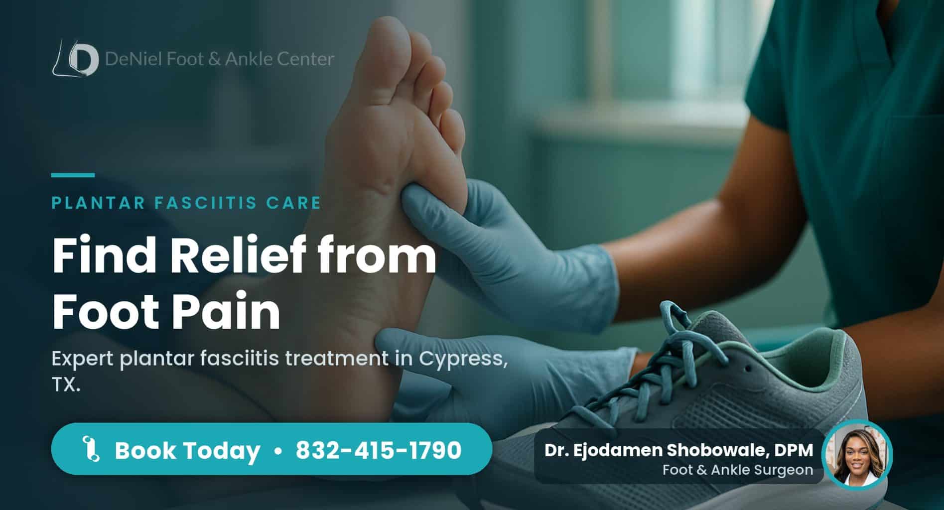 Patient foot examination for plantar fasciitis treatment in Cypress TX.