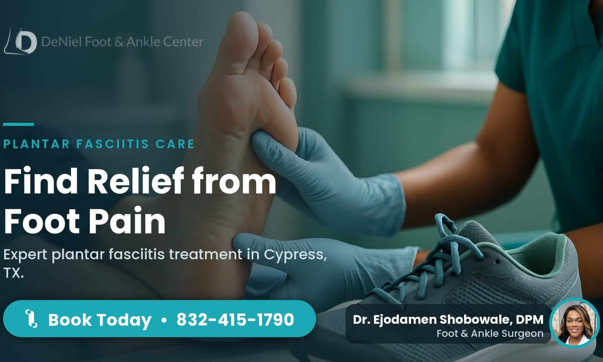 Patient foot examination for plantar fasciitis treatment in Cypress TX.