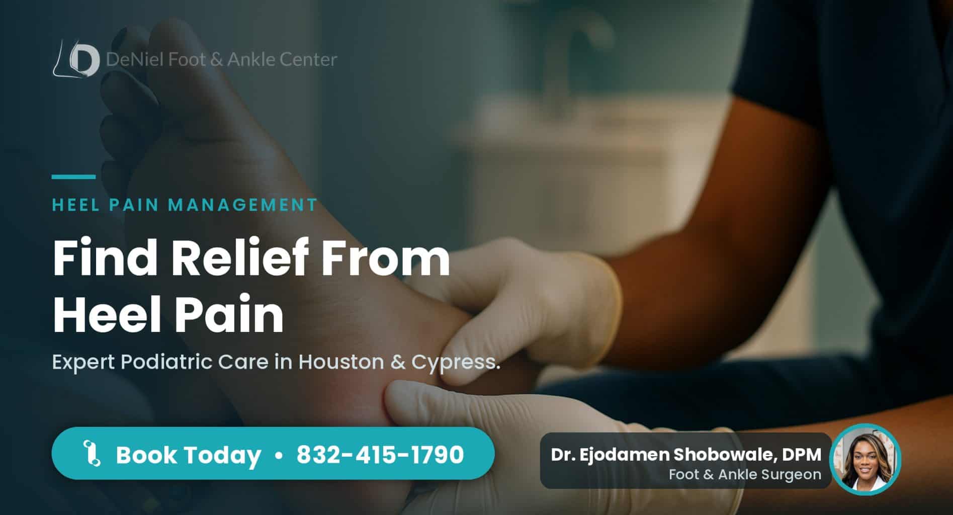 A podiatrist examining a patient's heel pain in a clinic.