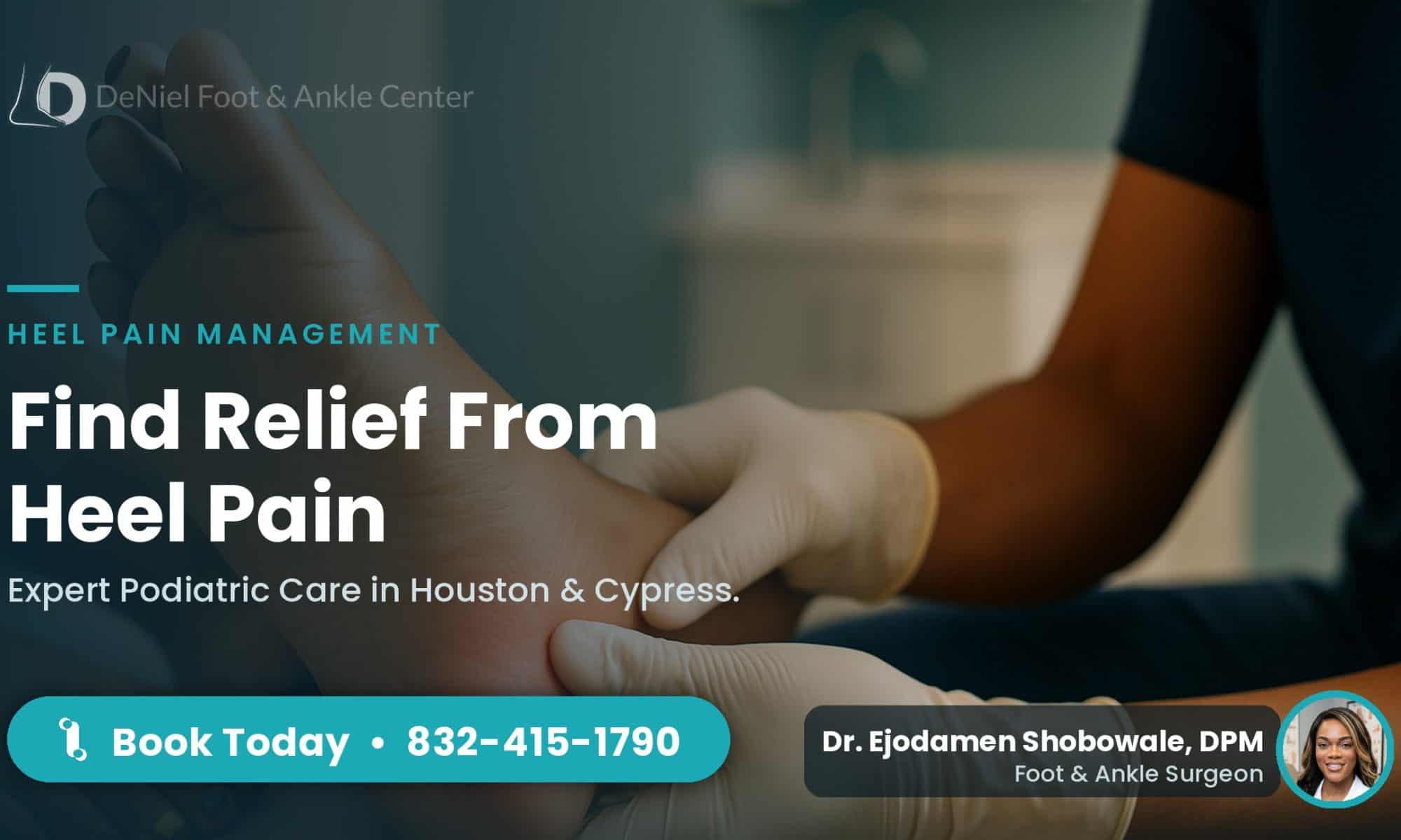 A podiatrist examining a patient's heel pain in a clinic.