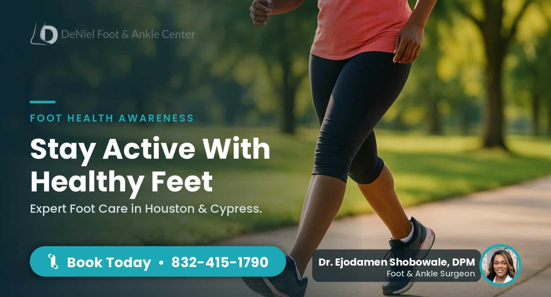Patient walking outdoors showcasing healthy feet and shoes.