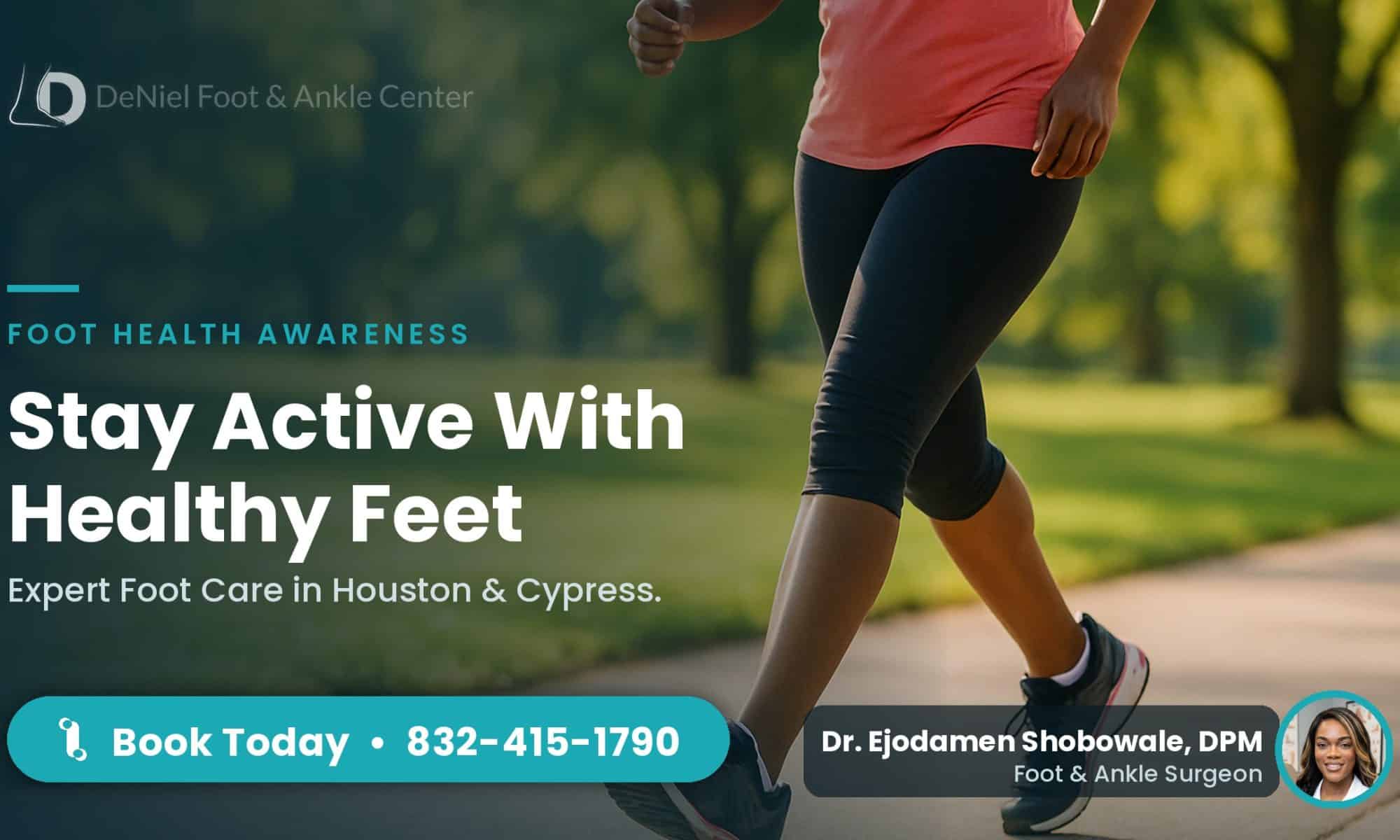 Patient walking outdoors showcasing healthy feet and shoes.