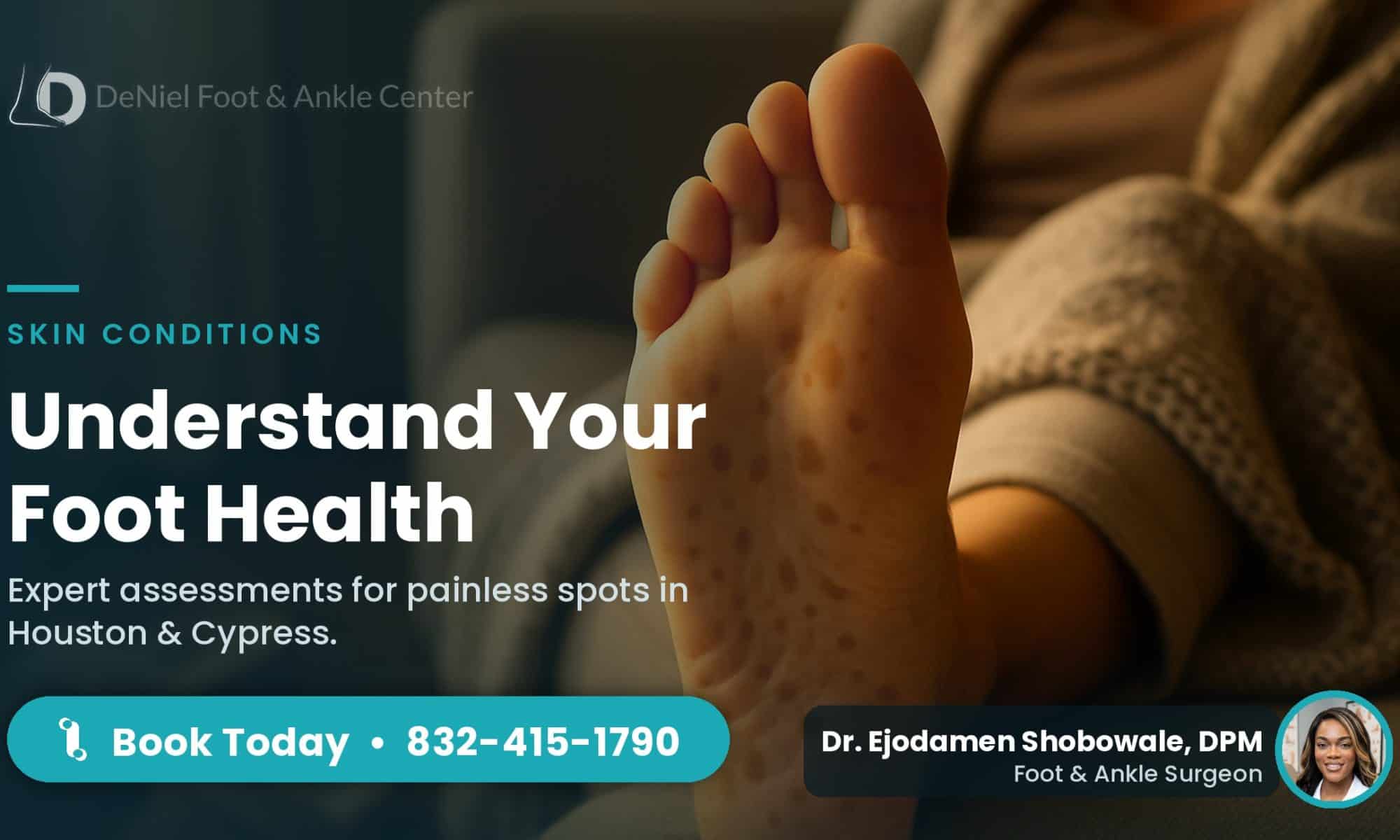 Painless brown spots on the bottom of a foot at home.