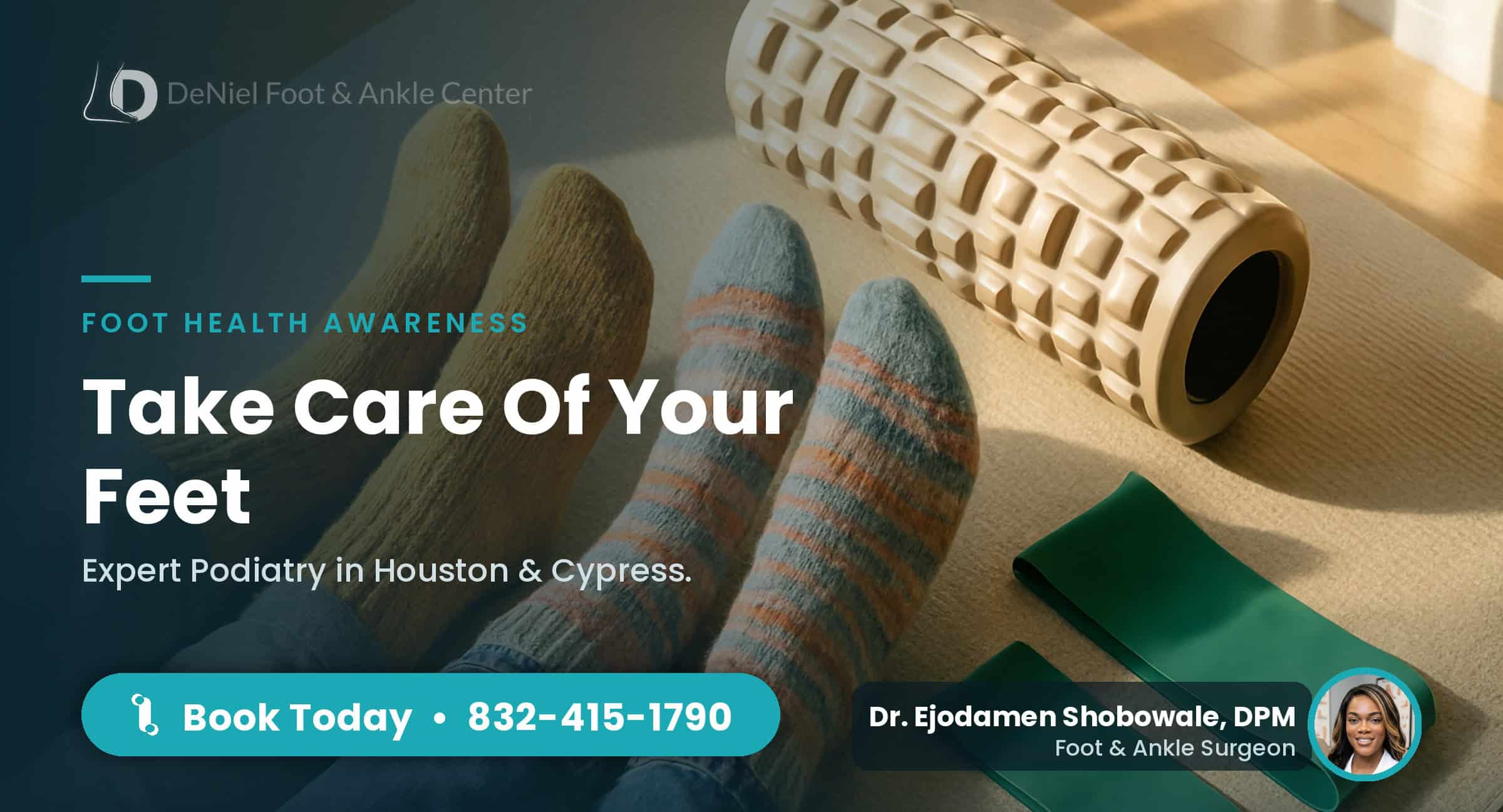 Overhead view of feet in cozy socks, emphasizing foot health.