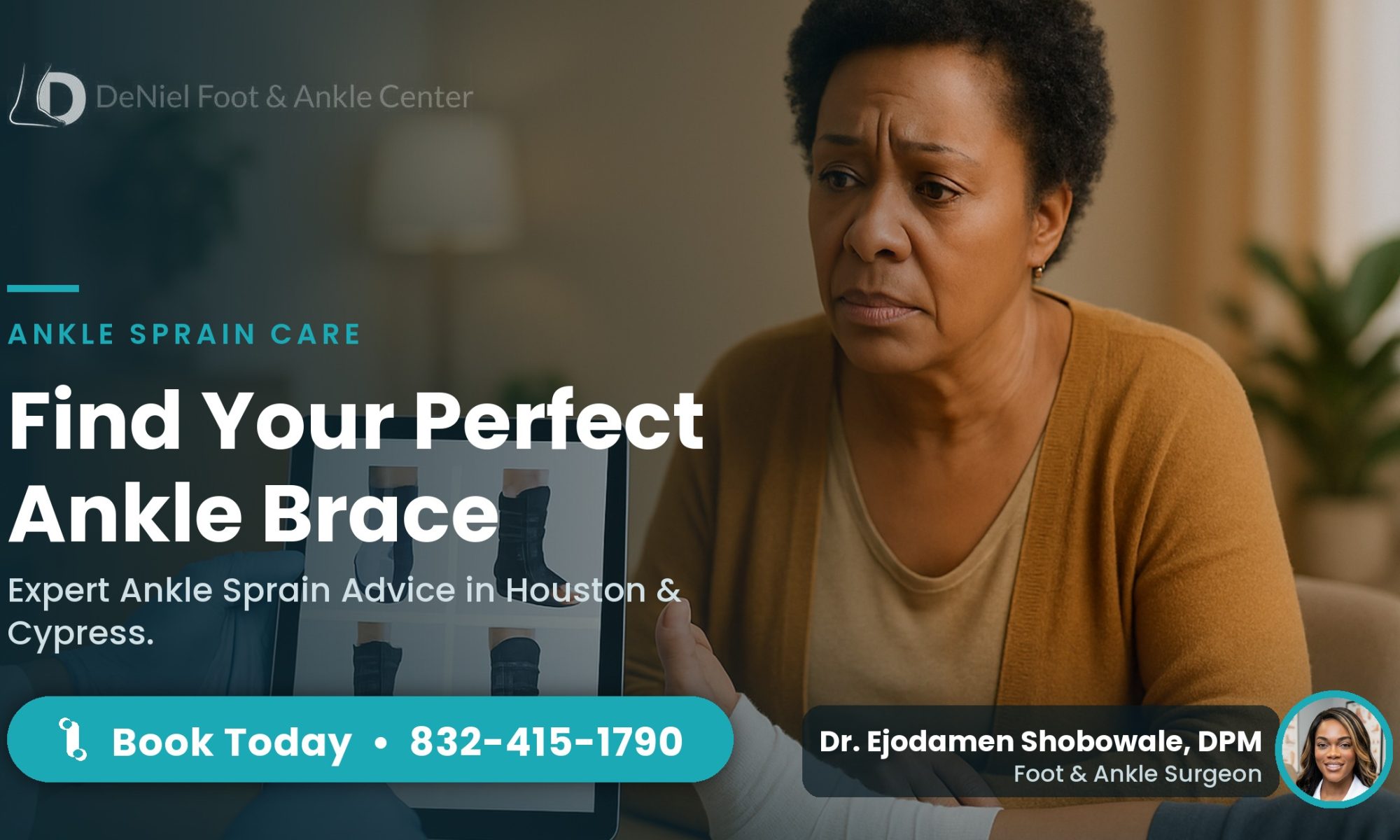 Patient discussing best ankle brace for sprain with clinician.