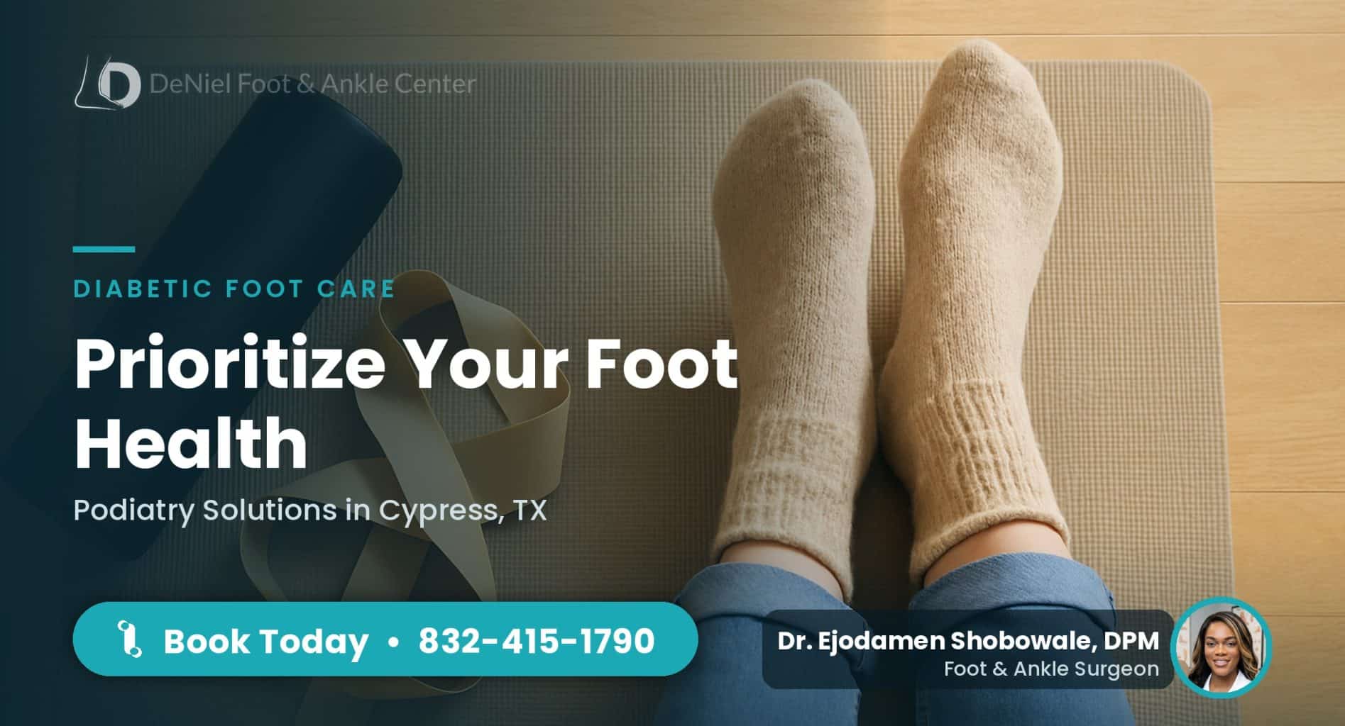 Comfortable feet in socks for diabetic foot care.