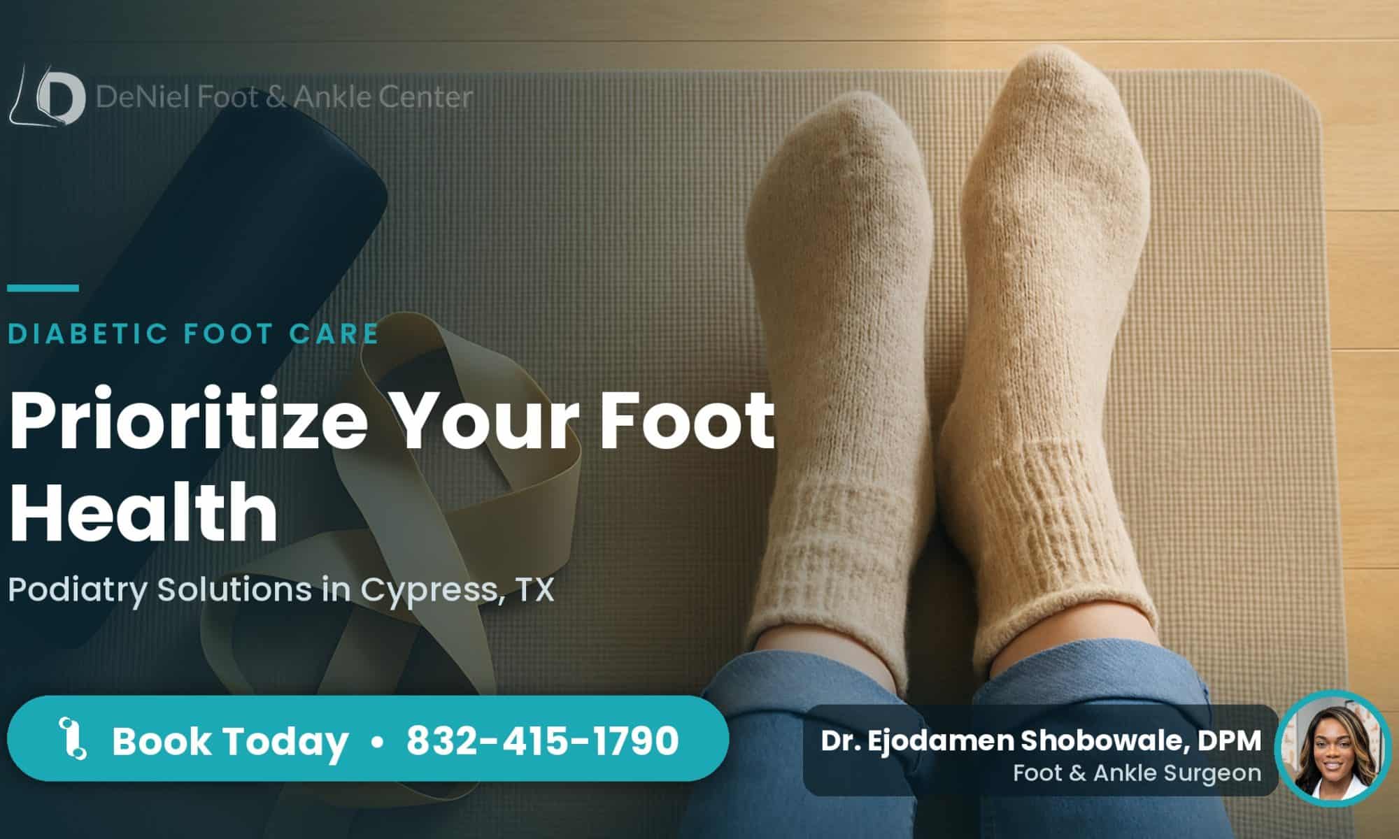 Comfortable feet in socks for diabetic foot care.