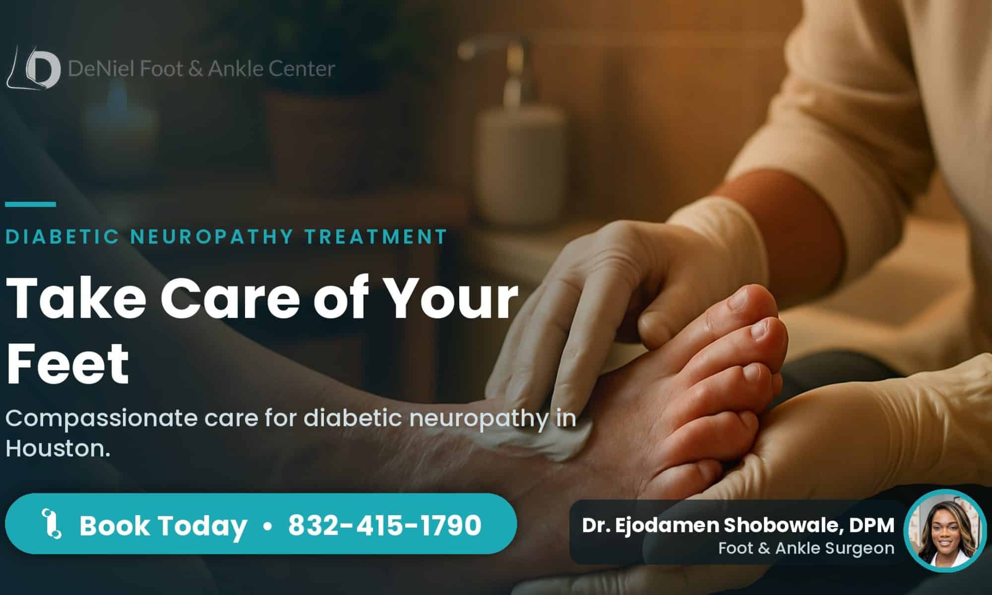 Diabetic neuropathy treatment care in warm bathroom setting.