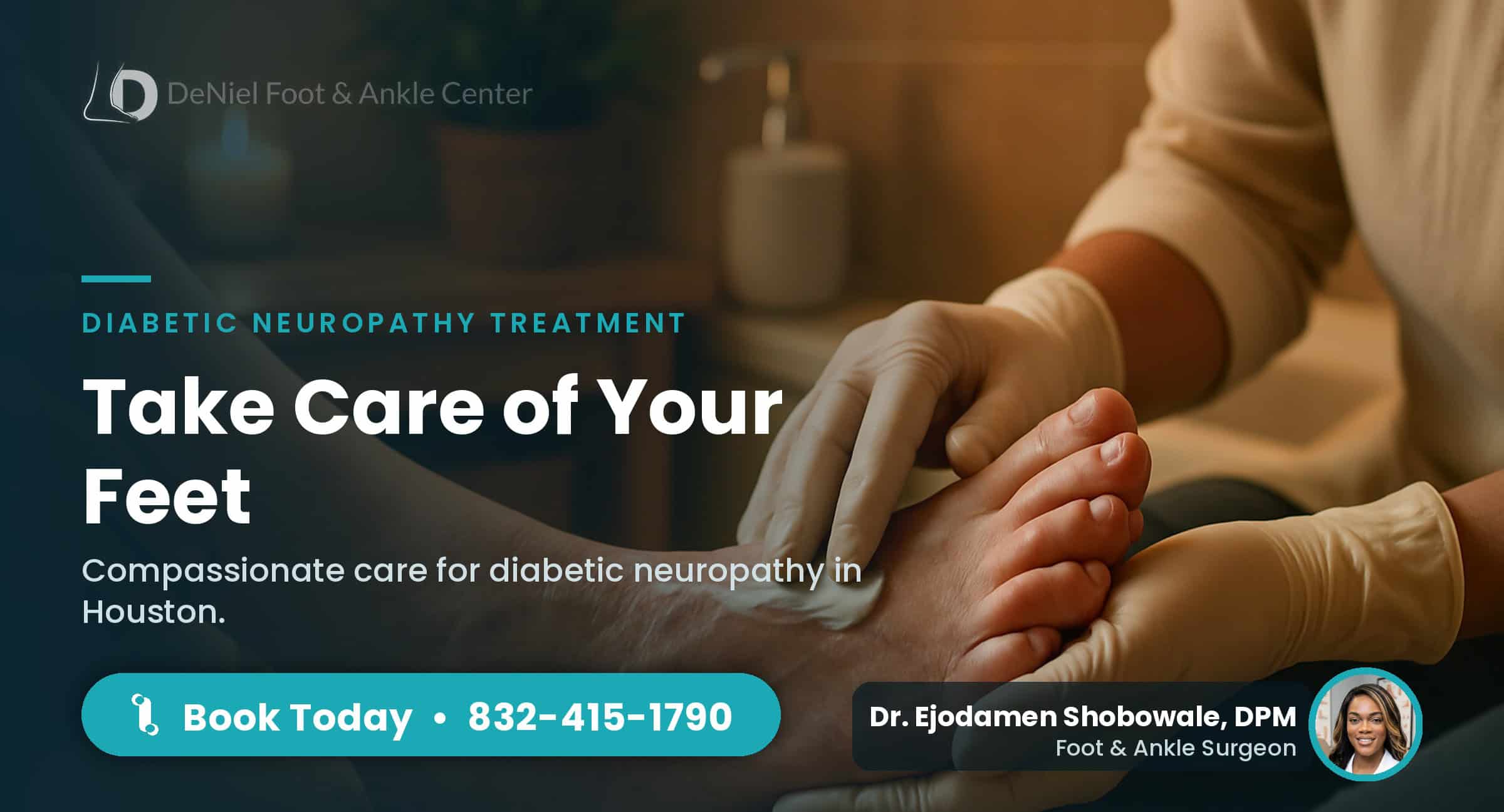 Diabetic neuropathy treatment care in warm bathroom setting.