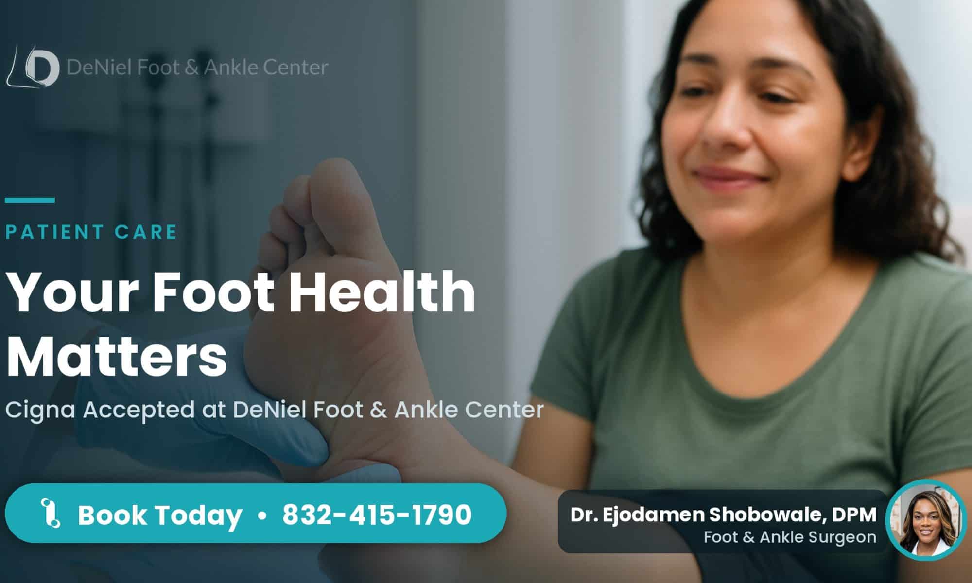 Podiatrist examines a patient's foot for Cigna covered treatment in Houston.