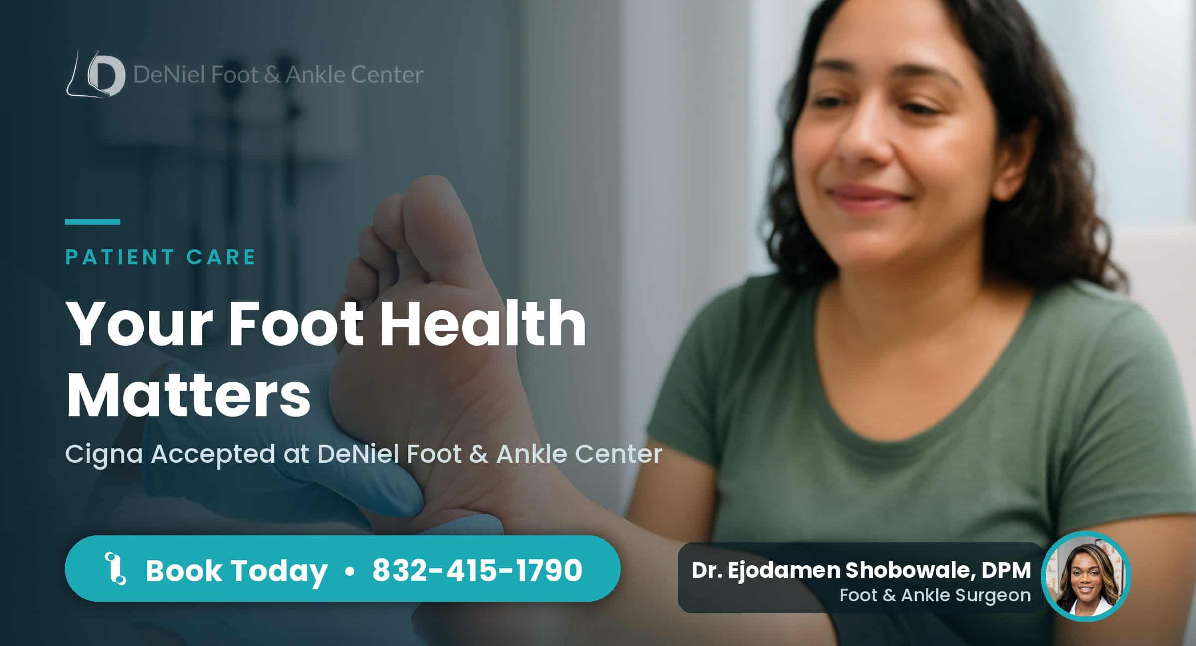Podiatrist examines a patient's foot for Cigna covered treatment in Houston.